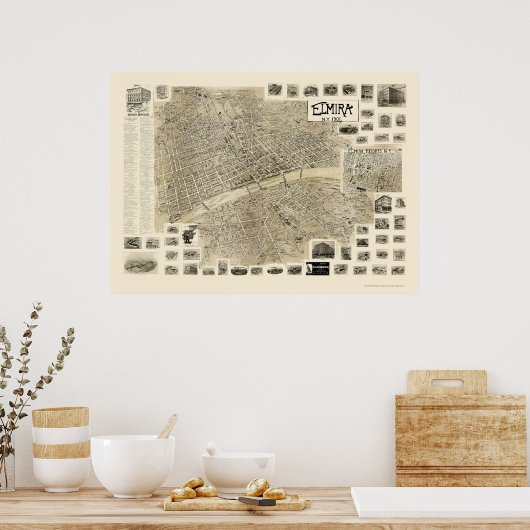 Elmira, NY Panoramic Map - 1901 Poster (Küche)