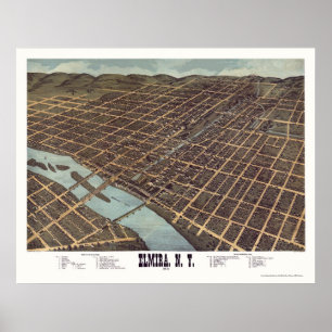 Elmira, NY panoramische Karte - 1873 Poster