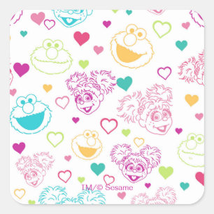 Elmo & Abby Cadabby Valentine Hearts Muster Quadratischer Aufkleber