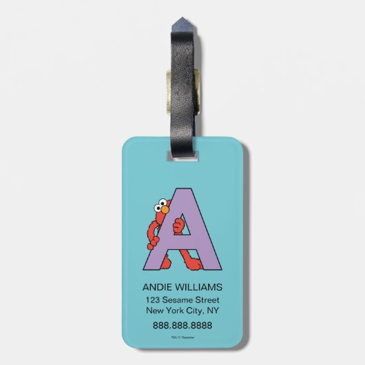 Elmo Alphabet | A Lila Gepäckanhänger (Rückseite vertikal)