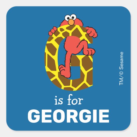 Elmo Alphabet | G Giraffe Quadratischer Aufkleber (Vorderseite)