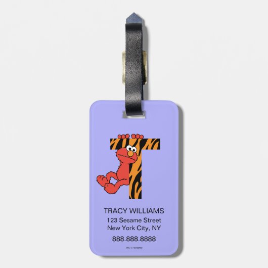 Elmo Alphabet | T Tiger Gepäckanhänger (Rückseite vertikal)