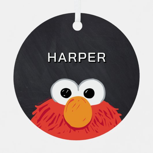 Elmo Face Chalkboard | Customized Name & Photo Ornament Aus Metall (Vorderseite)