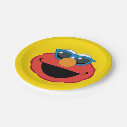 Elmo Lächeln Gesicht mit Sonnenbrille Pappteller (Schrägansicht)