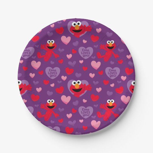 Elmo Lieben You Valentine's Day Pattern Pappteller (Vorderseite)