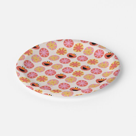 Elmo Pom-Pom Muster Pappteller (Schrägansicht)