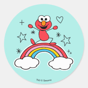Elmo Rainbow Doodley Graphic Runder Aufkleber
