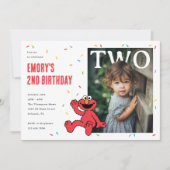 Elmo Red Confetti Second Birthday Einladung (Vorderseite)