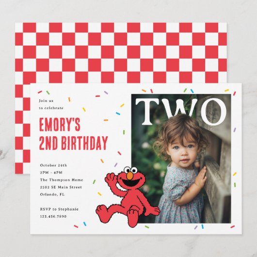 Elmo Red Confetti Second Birthday Einladung (Vorne/Hinten)