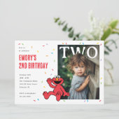 Elmo Rot Konfetti Zweiter Geburtstag Einladung (Stehend Vorderseite)