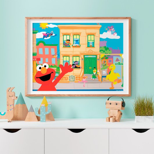 Elmo Sesame Street Scene Poster