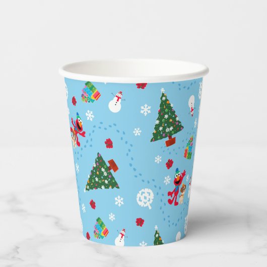 Elmo & Tango Blue Christmas Pattern Pappbecher (Rückseite)