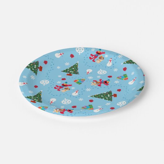 Elmo & Tango Blue Christmas Pattern Pappteller (Schrägansicht)