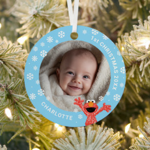 Elmos Baby erstes Weihnachtsfoto Metall-Ornament Ornament Aus Metall