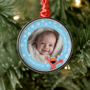 Elmos erstes Weihnachtsfoto-Metallschmuck Ornament Aus Metall