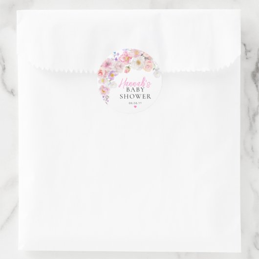 Eloise Pink Floral Baby Dusche Runder Aufkleber (Tasche)