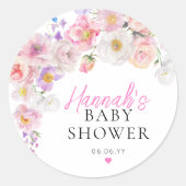 Eloise Pink Floral Baby Dusche Runder Aufkleber (Vorderseite)