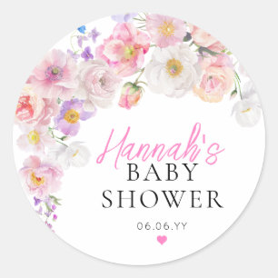 Eloise Pink Floral Baby Dusche Runder Aufkleber