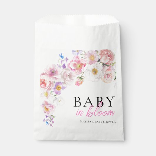 Eloise Pink Floral Baby in Bloom Baby Dusche Geschenktütchen (Vorderseite)