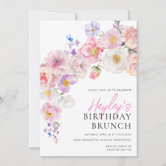 Eloise Pink Floral Geburtstag Brunch Einladung