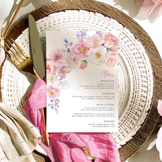 Eloise Pink Floral Menu Menükarte