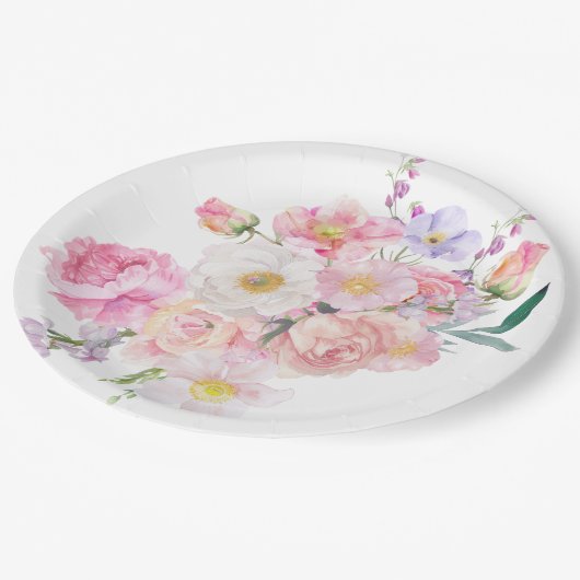Eloise Pink Floral Pappteller (Schrägansicht)