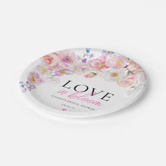 Eloise Pink Liebe in Blüte Pappteller (Schrägansicht)