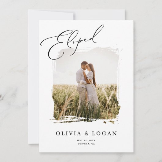 Eloped Modern Script Photo Wedding Announcement Einladung (Vorderseite)