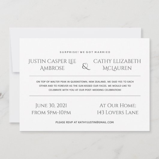 Eloped Wedding Marriage Post-Ankündigung Party (Rückseite)