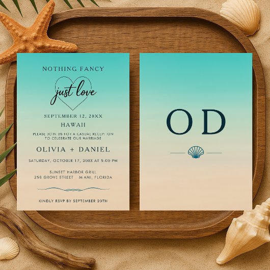 Elopement Beach Tropical Modern Wedding Reception Einladung