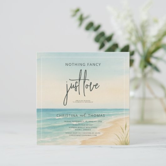Elopement Beach Wedding Einladung (Stehend Vorderseite)