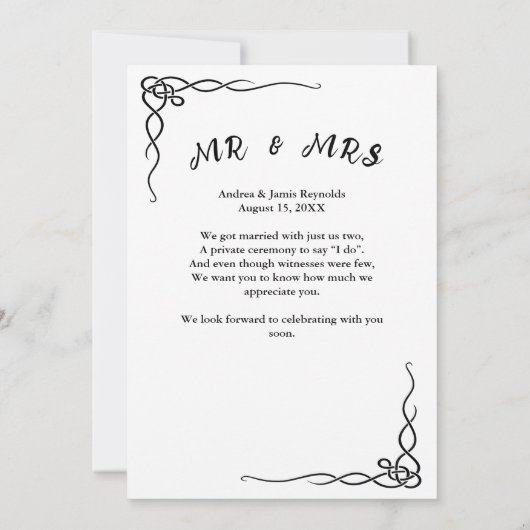 Elopement Bride Groom Foto Just Married Announceme Einladung (Rückseite)