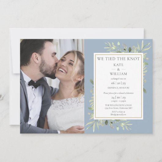 Elopement Dusty Blue Foto Wedding Ankündigung (Vorderseite)