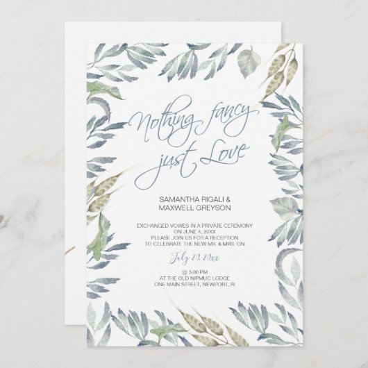 Elopement Empfang Nichts Extravagant nur Liebe Einladung (Vorne/Hinten)