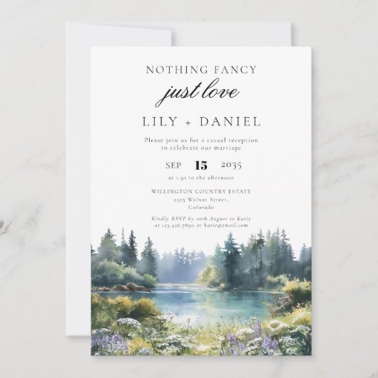 Elopement Forest Lakeside Floral Wedding Reception Einladung (Vorderseite)