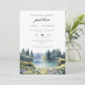 Elopement Forest Lakeside Floral Wedding Reception Einladung (Stehend Vorderseite)
