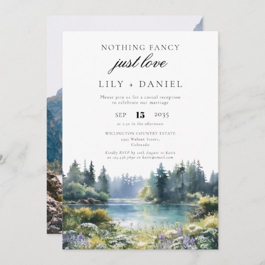 Elopement Forest Lakeside Wedding Reception Photo Einladung (Vorne/Hinten)