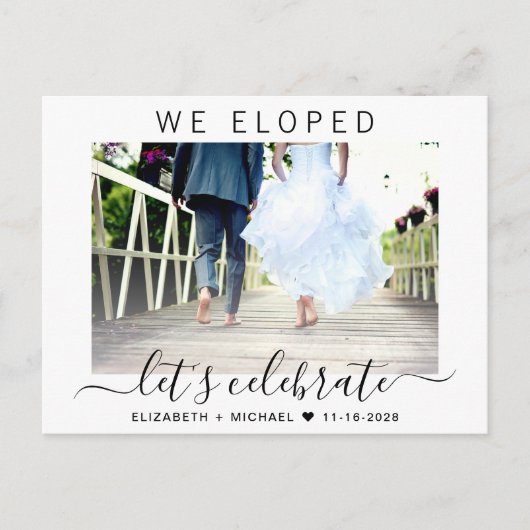Elopement Foto Hochzeitsempfang Einladungspostkarte (Vorderseite)