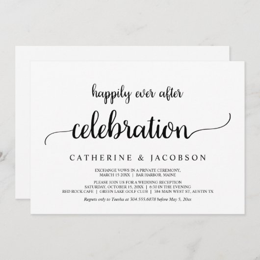 Elopement, glücklich immer nach Feier, rustikal Einladung (Vorne/Hinten)