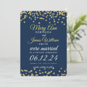 Elopement Gold Imitats Glitzer Confetti Navy Blue Einladung (Stehend Vorderseite)