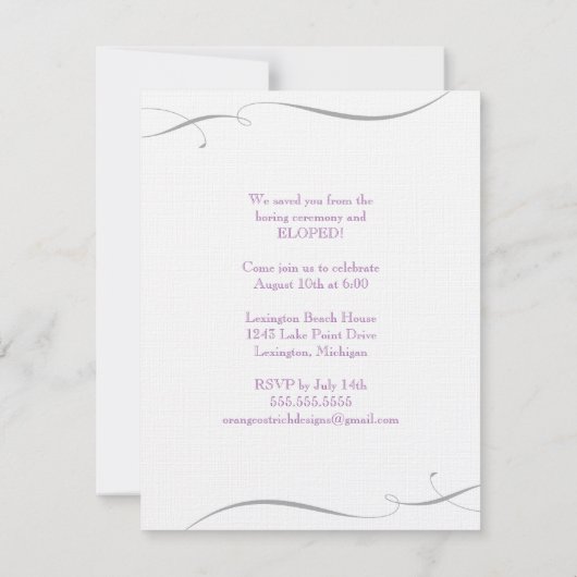 Elopement Hochzeit - Lila Einladung (Rückseite)