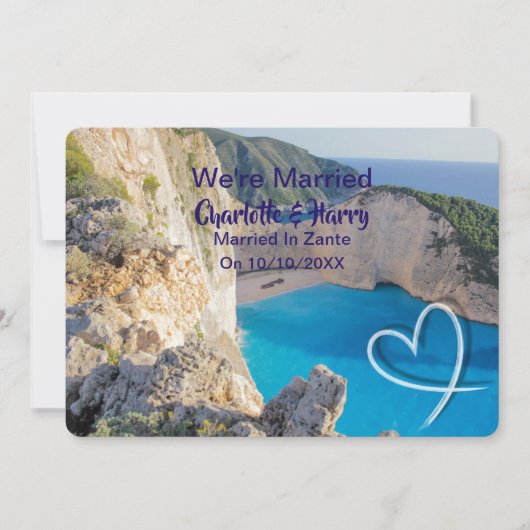 Elopement Hochzeit Verheiratet in Zante Einladung (Vorderseite)