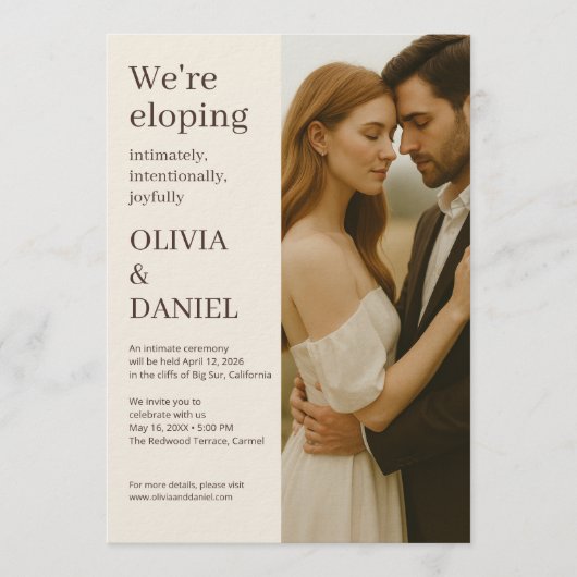 Elopement Minimalist Modern Elegant Photo  Einladung (Vorderseite)