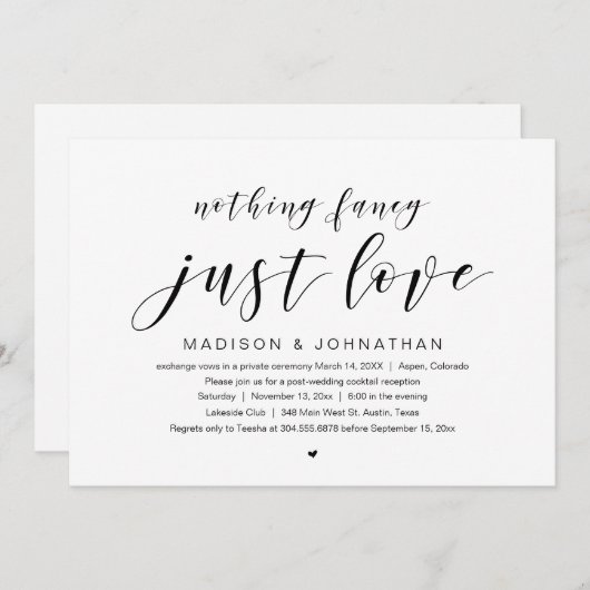 Elopement-Party, Nichts Extravagant nur Liebe Einladung (Vorne/Hinten)