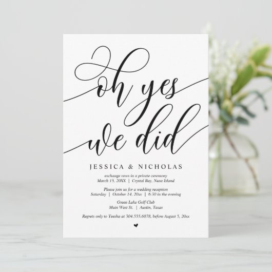 Elopement-Party, Oh ja, wir haben eingeladen Einladung (Stehend Vorderseite)