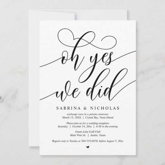 Elopement-Party, Oh ja, wir haben eingeladen Einladung (Vorderseite)