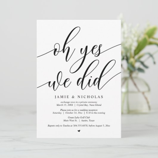 Elopement-Party, Oh ja, wir haben es getan Einladung (Stehend Vorderseite)
