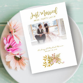 Elopement Photo Wedding Elegant Floral Fake Golden Einladung