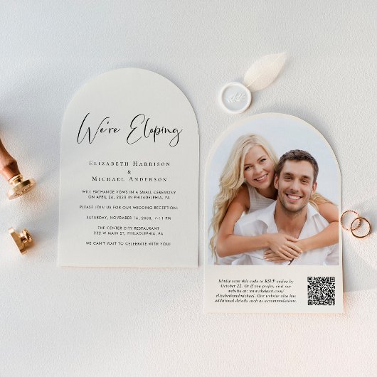 Elopement QR Code Foto Arch Wedding Reception Einladung