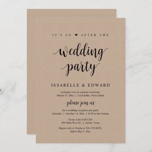 Elopement, Seine und nach der Hochzeitsfeier, Kraf Einladung (Vorne/Hinten)